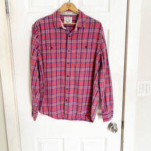 Lucky Brand Flannel Shirt Classic Fit Size L Red Blue Plaid Western Winter